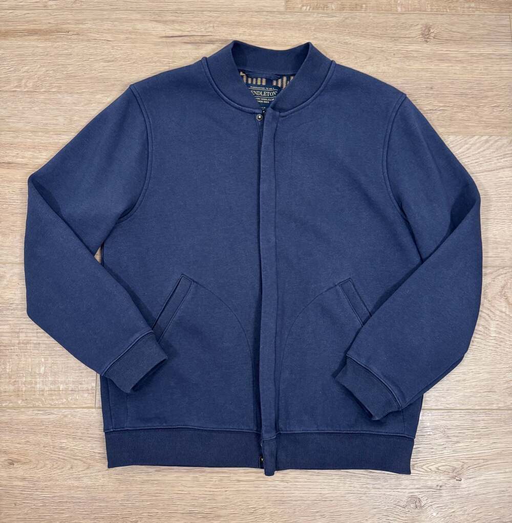Pendleton Men's Navy Blue Cotton Bomber Jacket with Native Pattern Lining Size M - Picture 11 of 11